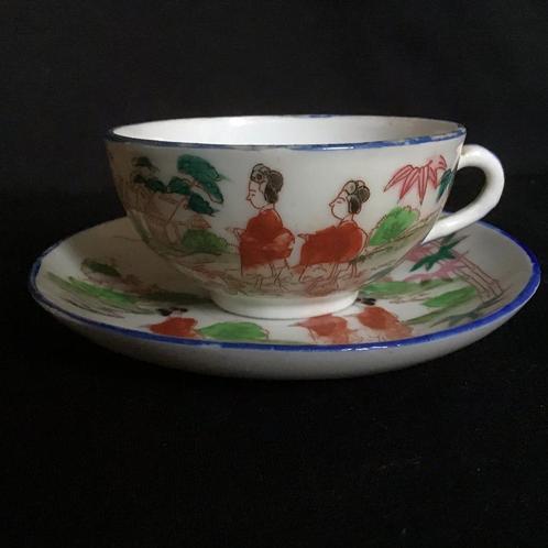 Antieke kop schotel blauw Japans Kutani eierschaal porselein, Antiek en Kunst, Antiek | Servies los, Ophalen of Verzenden