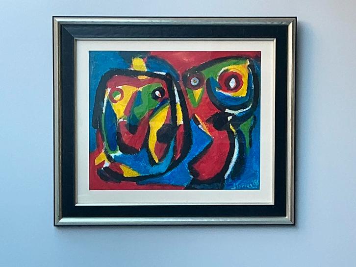 Abstract Hond & vogel Cobra stijl , Karel Appel, Corneille, Antiek en Kunst, Kunst | Schilderijen | Abstract, Ophalen of Verzenden