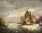 Schilderij winterlandschap in een mooie lijst. Dick van Dijk, Ophalen of Verzenden