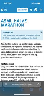 Startbewijs halve marathon eindhoven 12 oktober, Ophalen of Verzenden, Nieuw, Overige typen, Overige merken