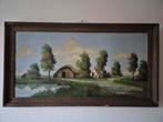 Zeer oud landelijk schilderij boeren landschap 88x 48, Antiek en Kunst, Ophalen