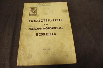 Zündapp R200 Bella 1955 motorroller ersatzteil liste scooter beschikbaar voor biedingen