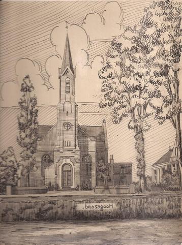 Hoogezand tekening Kerk Sievers 50/60er jaren beschikbaar voor biedingen