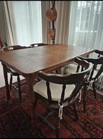 Donker eiken eetkamer tafel inlusief 4 stoelen, Ophalen, Zo goed als nieuw, 4 tot 6 stoelen