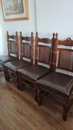 4 massieve, antieke, houten/leren stoelen, Ophalen