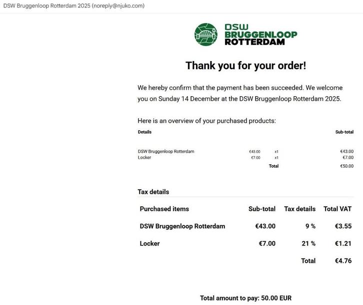 Startbewijs Bruggenloop incl locker, Sport en Fitness, Loopsport en Atletiek, Nieuw, Overige typen, Hardlopen, Overige merken