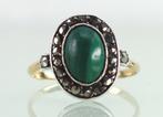 Antieke Franse ring malachiet met markasiet, Sieraden, Tassen en Uiterlijk, Antieke sieraden, Ophalen of Verzenden, Zilver, Ring