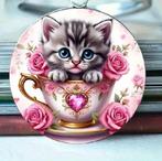 Schattige Kitten glashanger met waxketting, Ophalen, Nieuw, Zilver, Overige materialen