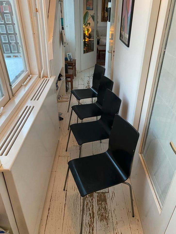 Vintage IKEA Martin Kantinestoelen Set (4x) Zwart - 1999, Huis en Inrichting, Stoelen, Gebruikt, Vier, Hout, Kunststof, Zwart