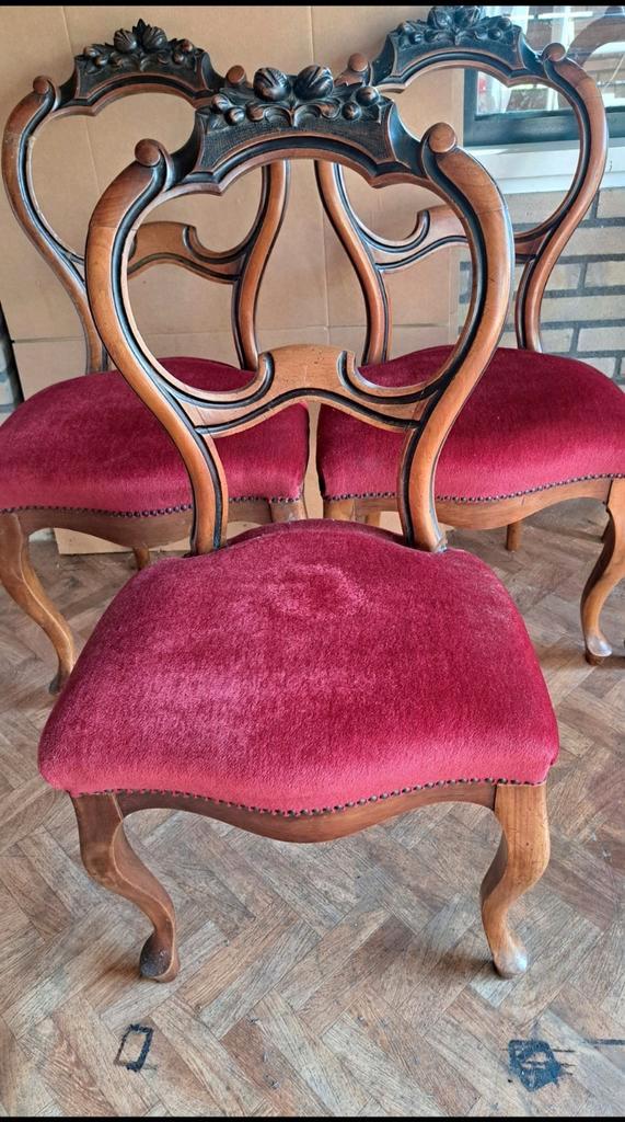 Lodewijk XV Stoelen - Rococo Stijl - 6 stuks, Huis en Inrichting, Stoelen, Gebruikt, Vijf, Zes of meer stoelen, Stof, Rood, Ophalen