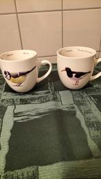 2 grote koppen met Scholekster en Koolmees ., Nieuw, Ophalen of Verzenden, Overige stijlen, Kop(pen) en/of Schotel(s)