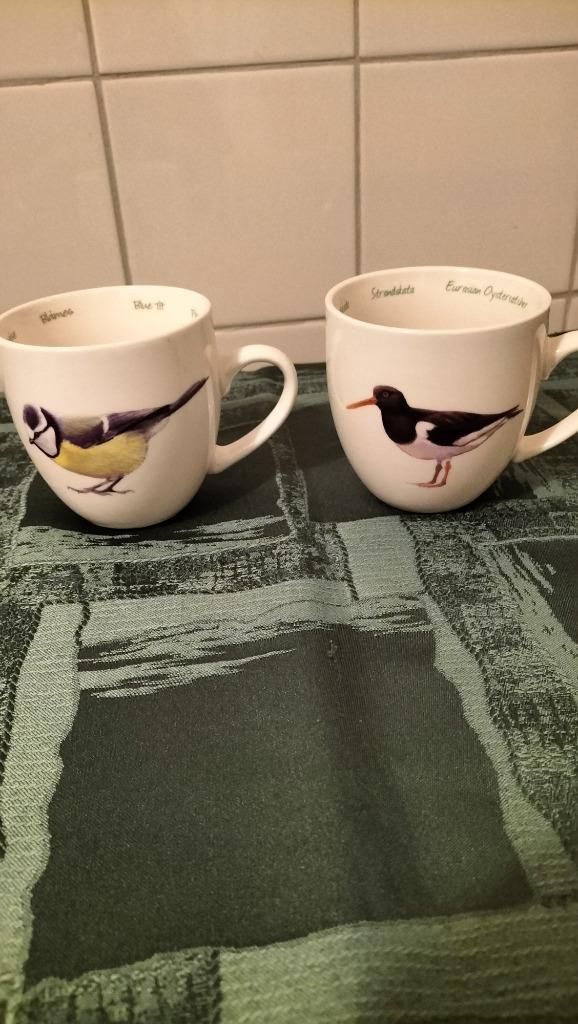 2 grote koppen met Scholekster en Koolmees ., Huis en Inrichting, Keuken | Servies, Nieuw, Kop(pen) en/of Schotel(s), Overige stijlen