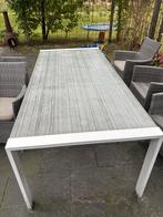 Tuinset: Witte tafel met 6 stoelen + kussens, Tuin en Terras, Ophalen, Gebruikt, Rechthoekig, Metaal