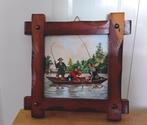Vintage tegel vissers - eiken lijst - currier & Ives afbeeld, Antiek en Kunst, Ophalen of Verzenden