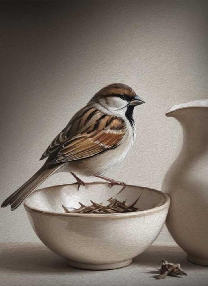 Canvas prent mus op een schaal AANBIEDING, Huis en Inrichting, Woonaccessoires | Wanddecoraties, Nieuw, Ophalen of Verzenden