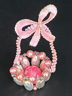 Vintage oude glazen korfje met chenille strik kerst 10 cm, Verzenden, Zo goed als nieuw