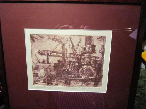 WAALHAVEN Rotterd. Droge Naald Ets Harry v/d Woerd, Antiek en Kunst, Kunst | Etsen en Gravures, Ophalen
