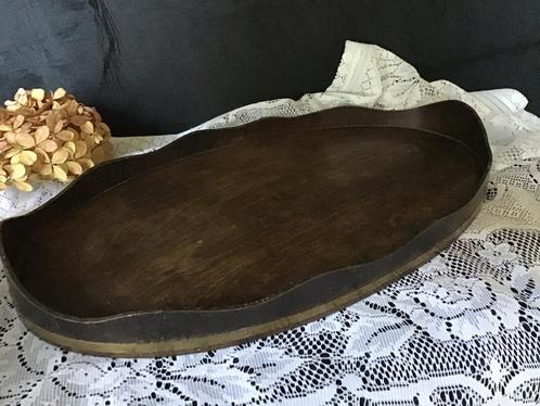 Vintage houten dienblad met koperen rand 45x25 cm, Huis en Inrichting, Woonaccessoires | Dienbladen, Ophalen of Verzenden
