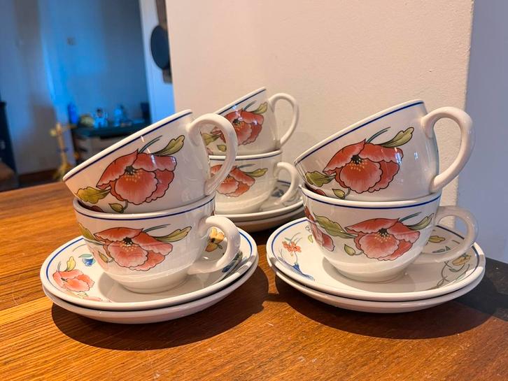 6x kop en schotel Wood & Sons Alpine Meadow servies, Huis en Inrichting, Keuken | Servies, Zo goed als nieuw, Kop(pen) en/of Schotel(s)