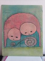 Origineel Kunstwerk - Twee Figuren, Antiek en Kunst, Ophalen of Verzenden