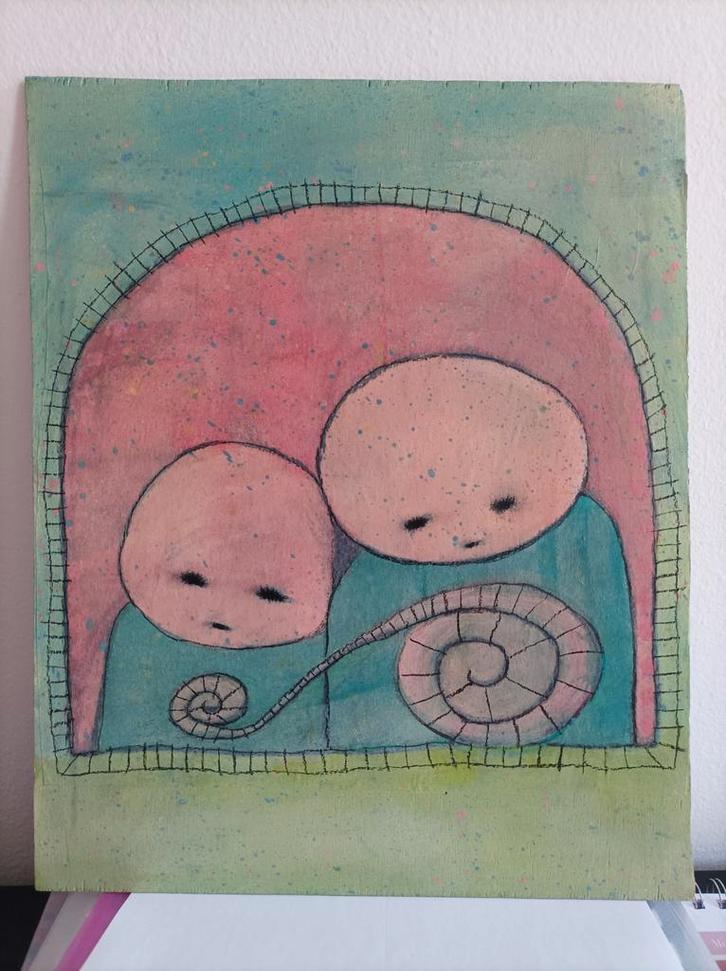 Origineel Kunstwerk - Twee Figuren, Antiek en Kunst, Kunst | Schilderijen | Klassiek, Ophalen of Verzenden