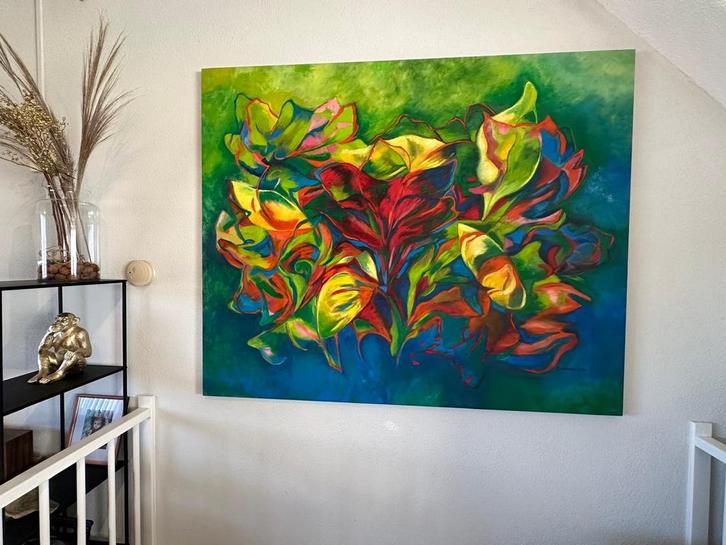 Groot Abstract Schilderij Godelieve 2002, Kleurrijk Kunstwer, Antiek en Kunst, Kunst | Schilderijen | Abstract, Ophalen