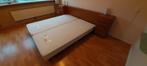 Boxspring 2 persoons bed  bruin met hoofdbord, gratis, Huis en Inrichting, 180 cm, Stof, Zo goed als nieuw, Ophalen
