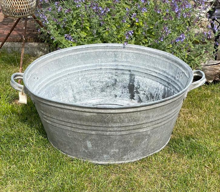 Brocante oude ronde zinken teil doorsnede 58 cm, Antiek en Kunst, Curiosa en Brocante, Verzenden
