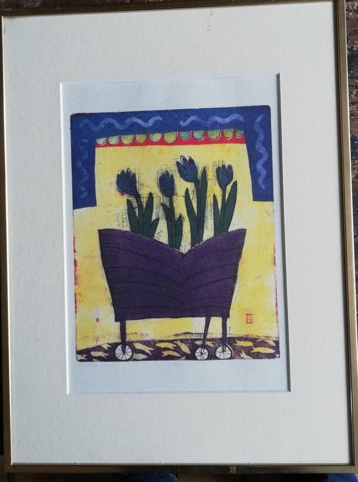 Eliza Kopec(1960), 'Fleurs du Paradis'. 30/40 cm., Antiek en Kunst, Kunst | Litho's en Zeefdrukken, Ophalen