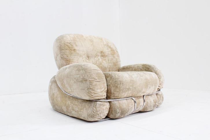 Vintage Adriano Piazzesi Okay fauteuil jaren 70 Italië, Huis en Inrichting, Fauteuils, Gebruikt, Stof, 75 tot 100 cm, 75 tot 100 cm
