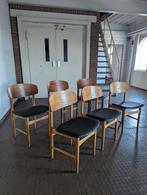 6/7 vintage Deense stoelen Børge Mogensen/Søborg møbelfabrik, Ophalen, Gebruikt, Zwart, Leer