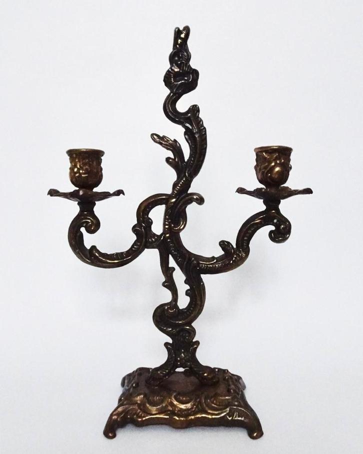 Grote antiek brons bronzen koperen kandelaar 1850 1890 barok, Antiek en Kunst, Antiek | Kandelaars, Koper of Brons, Verzenden