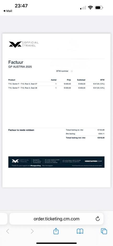 2 tickets Formule 1 GP Oostenrijk, Verzamelen, Automerken, Motoren en Formule 1, Nieuw, Formule 1, Ophalen of Verzenden