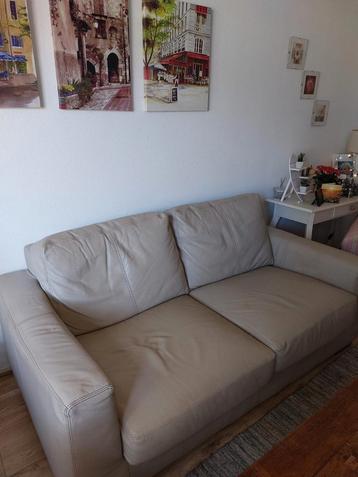 Leren bankje  beige kleur