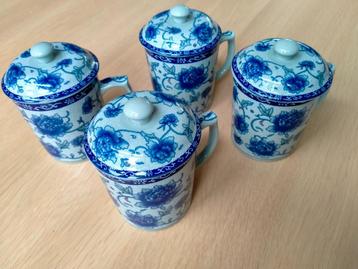 4 Chinese theemokken voor losse thee met pioenmotief beschikbaar voor biedingen