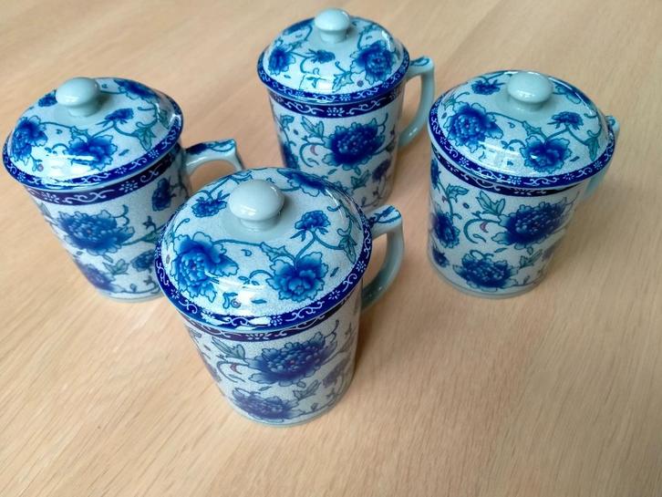 4 Chinese theemokken voor losse thee met pioenmotief, Huis en Inrichting, Keuken | Servies, Nieuw, Overige typen, Ophalen