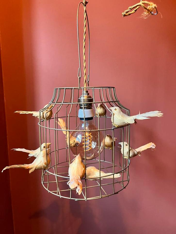 Hanglamp goud met vogels, Antiek en Kunst, Antiek | Lampen, Ophalen of Verzenden