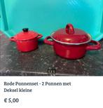Rode Pannenset - 2 Pannen met Deksel, Ophalen of Verzenden, Zo goed als nieuw, Overige materialen, Pannenset