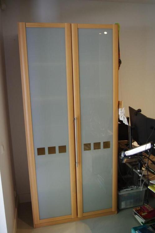 Kleding kast hout (glazen deuren) afm. 100x60x215cm (bxdxh), Huis en Inrichting, Kasten | Kledingkasten, Gebruikt, 200 cm of meer