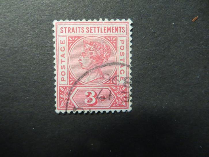 A03374: Straits Settlements QV 3 c CA, Postzegels en Munten, Postzegels | Azië, Ophalen of Verzenden