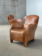 Vintage fauteuils cognac zadelleer club stoelen leren stoel, Huis en Inrichting, Fauteuils, Ophalen, Gebruikt