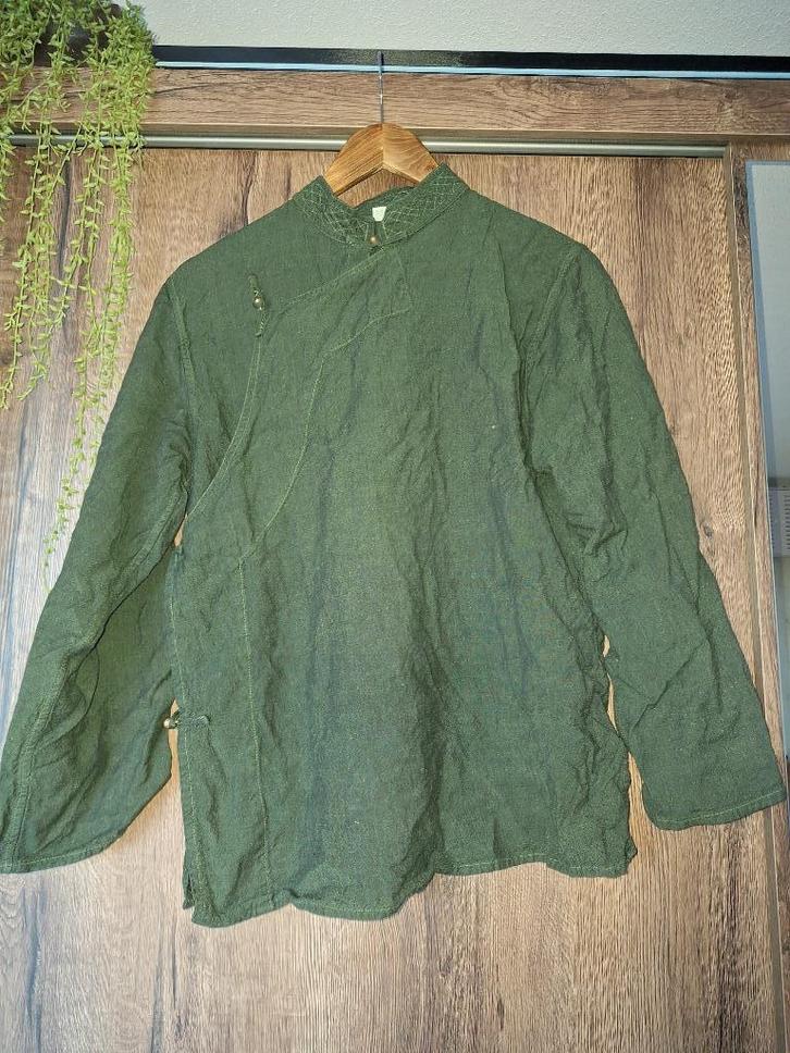Tibetaans gewaad mosgroen, gemaakt door vluchtelingen, Kleding | Heren, Overhemden, Gedragen, Halswijdte 39/40 (M), Groen, Ophalen of Verzenden