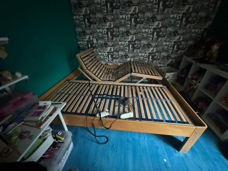 Auping auronde bed, Huis en Inrichting, Slaapkamer | Bedden, Zo goed als nieuw, Tweepersoons, 180 cm, Hout, Bruin, Verstelbaar