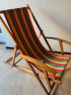 Vintage houten strandstoel, met arm leuningen., Tuin en Terras, Tuinstoelen, Ophalen, Gebruikt, Hout