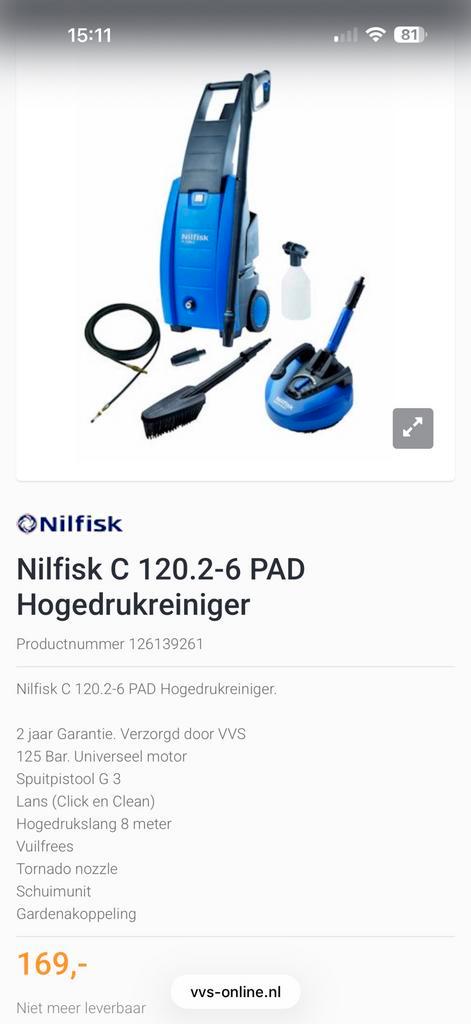 Hogedrukreiniger Nilfisk C120.2, Tuin en Terras, Hogedrukreinigers, Gebruikt, Elektrisch, Met autostop en -start, Ophalen