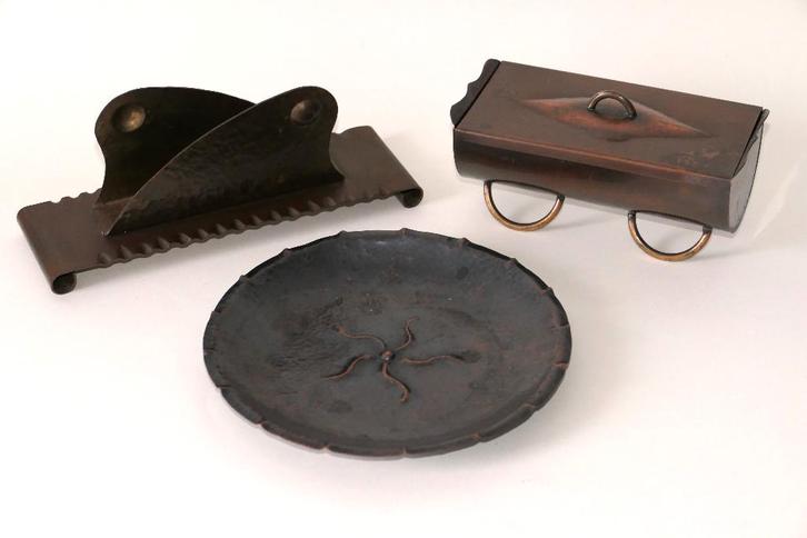 Amsterdamse School gehamerd koper 3 x, Antiek en Kunst, Antiek | Koper en Brons, Koper, Ophalen of Verzenden