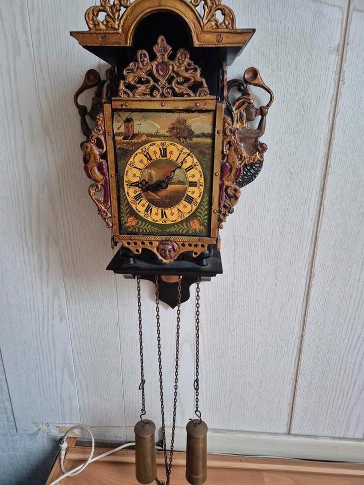 Antieke Wandklok met Schilderij, Antiek en Kunst, Antiek | Klokken, Ophalen of Verzenden