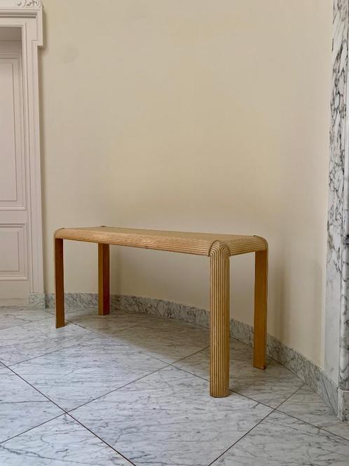 Vintage ‘pencil reed’ wandconsole / sidetable, Huis en Inrichting, Tafels | Sidetables, Gebruikt, 25 tot 50 cm, 100 tot 150 cm