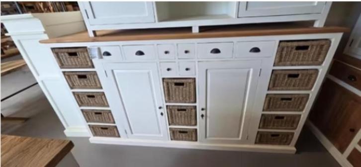 Hoge dressoir stuifakkers wit teakhout, Huis en Inrichting, Kasten | Dressoirs, Nieuw, 200 cm of meer, 50 tot 75 cm, Met lade(s)
