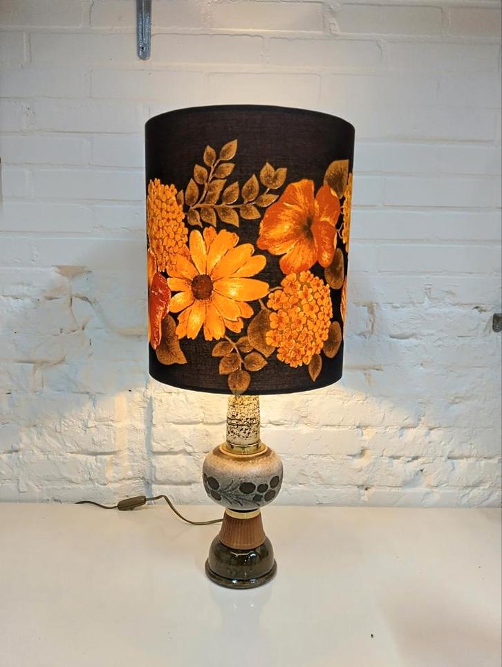 Retro keramiek vaas schaal lampenkap vintage stof nieuw, Huis en Inrichting, Lampen | Tafellampen, Zo goed als nieuw, 50 tot 75 cm